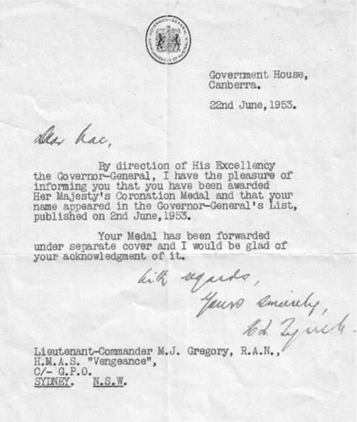 Queen's Medal letter