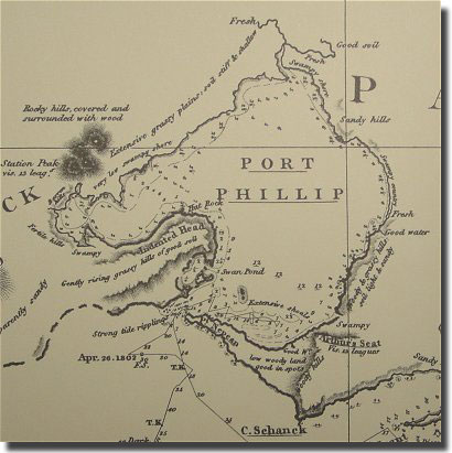 A section of a map of Port Phillip by Matthew Flinders