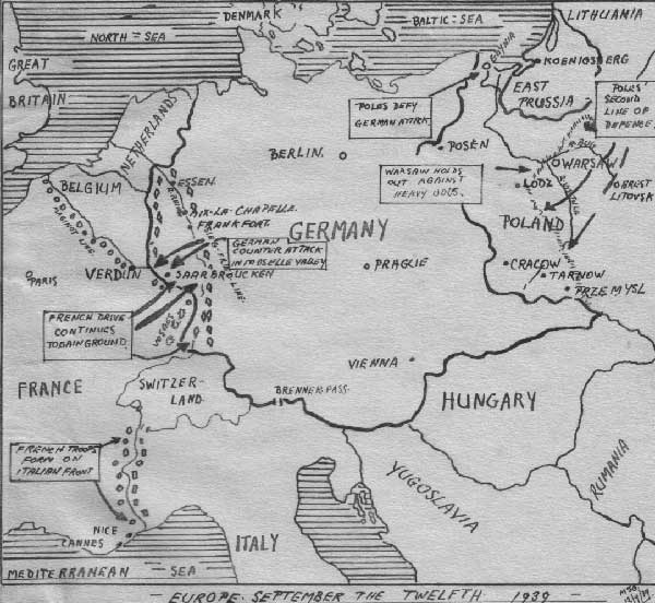 The Map of Europe as I drew it for my Midshipmans Journal on the 12th, of September 1939